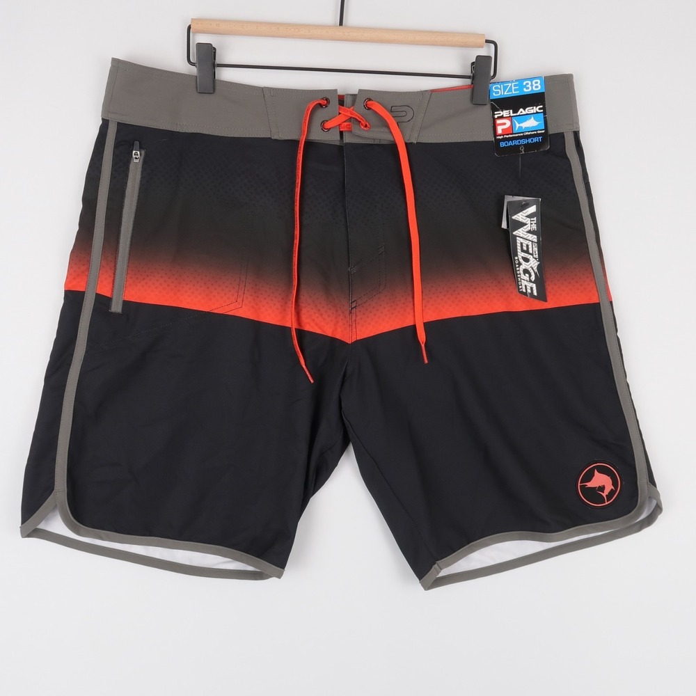 Pelagic‎ The Wedge Boardshorts Mens 38 Black Print Fishing Swim Trunks Quick Dry